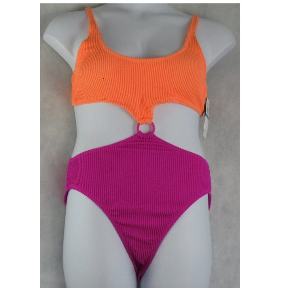 NWT Salt + Cove Juniors Colorblock One-Piece Monokini Swimsuit, Peach Purple, XL